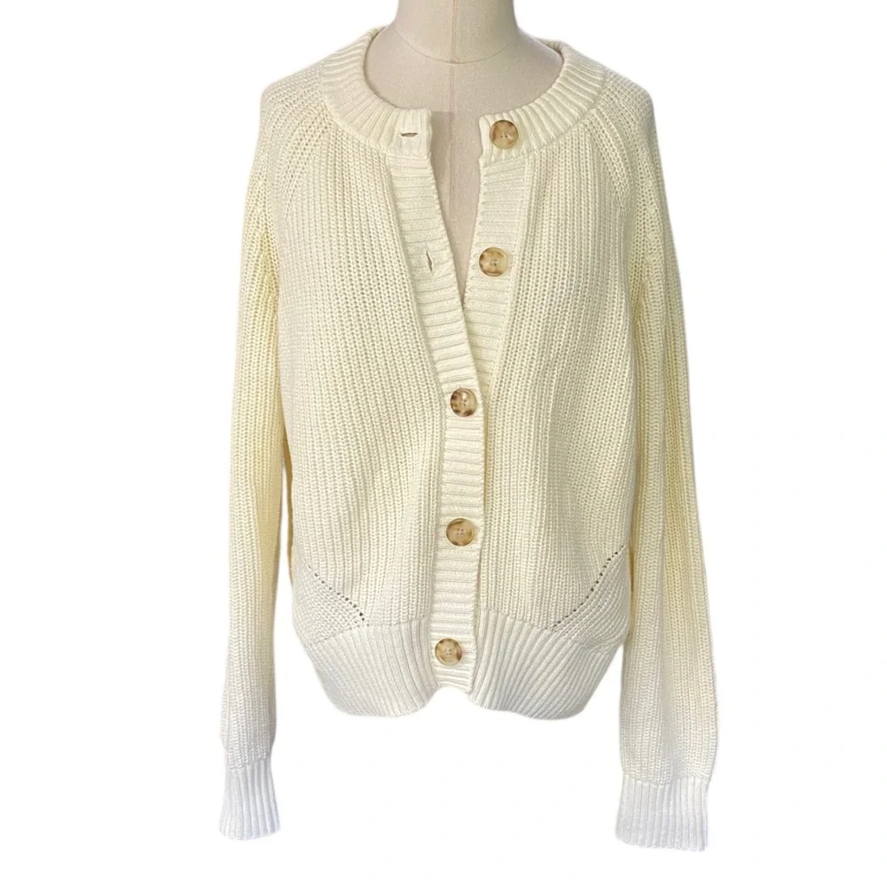 Faherty Ivory Ribbed Button Cardigan - Picture 12 of 13